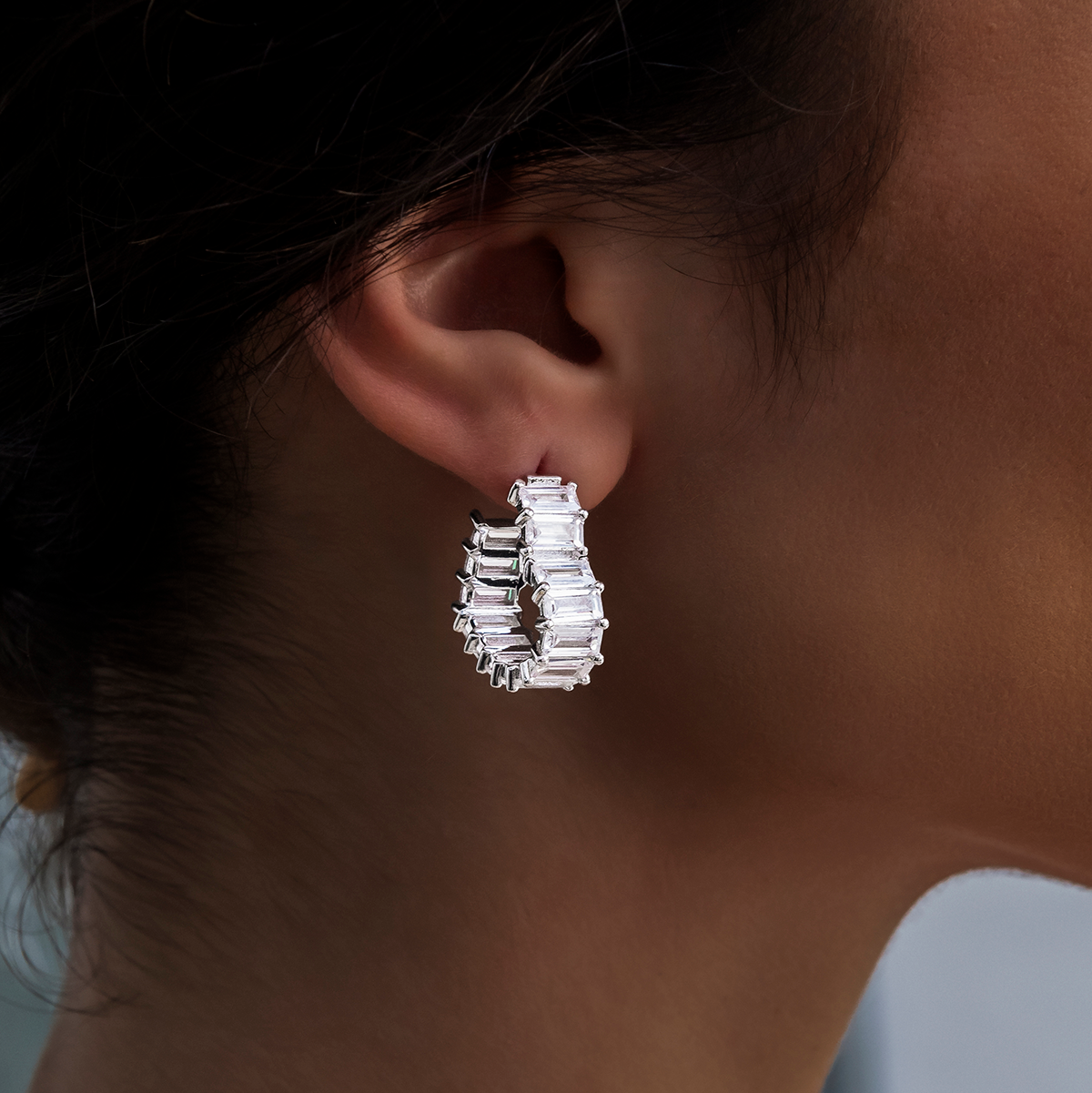 GLD Baguette Heart Hoop Earrings - White Gold