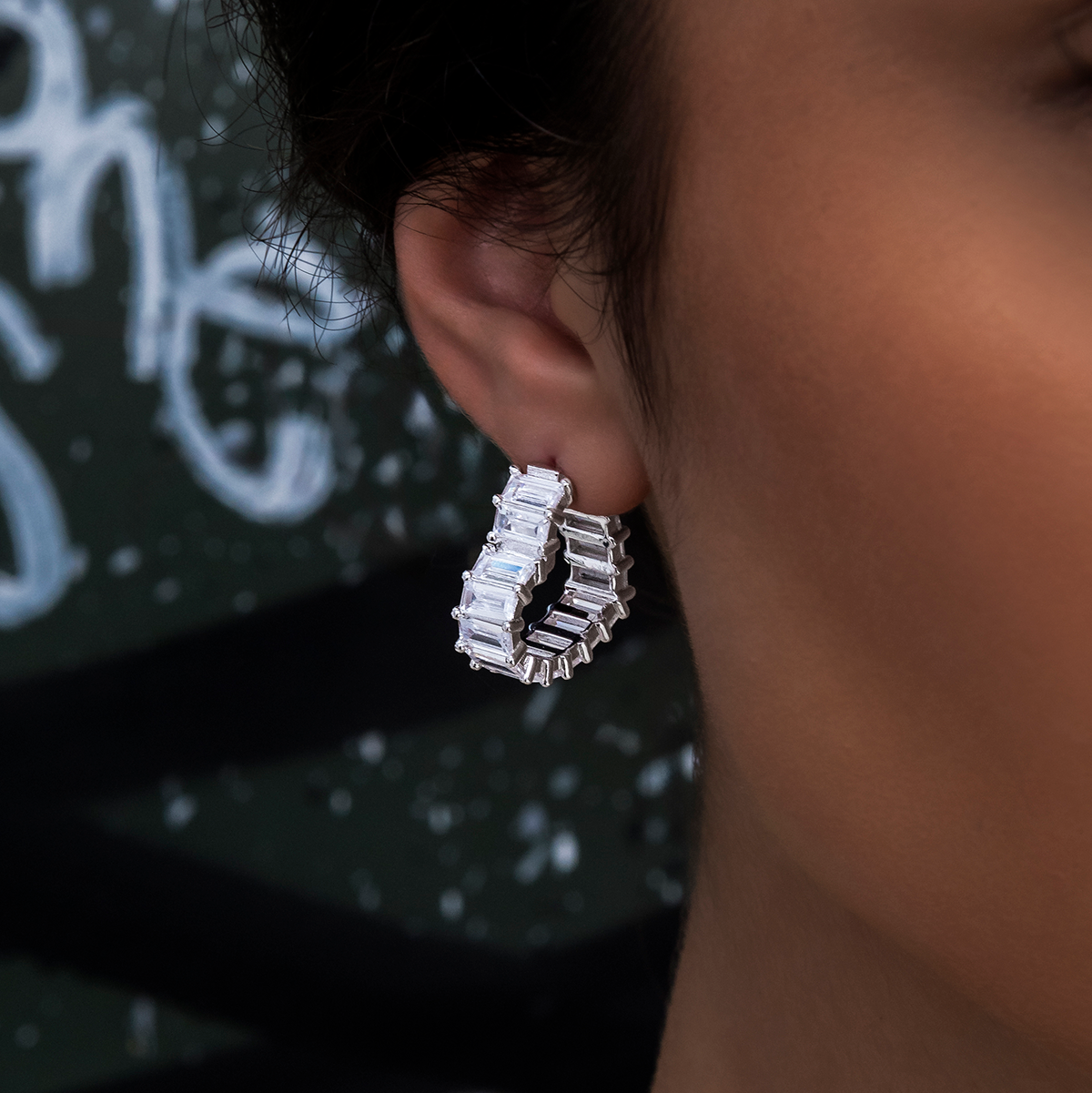 GLD Baguette Heart Hoop Earrings - White Gold