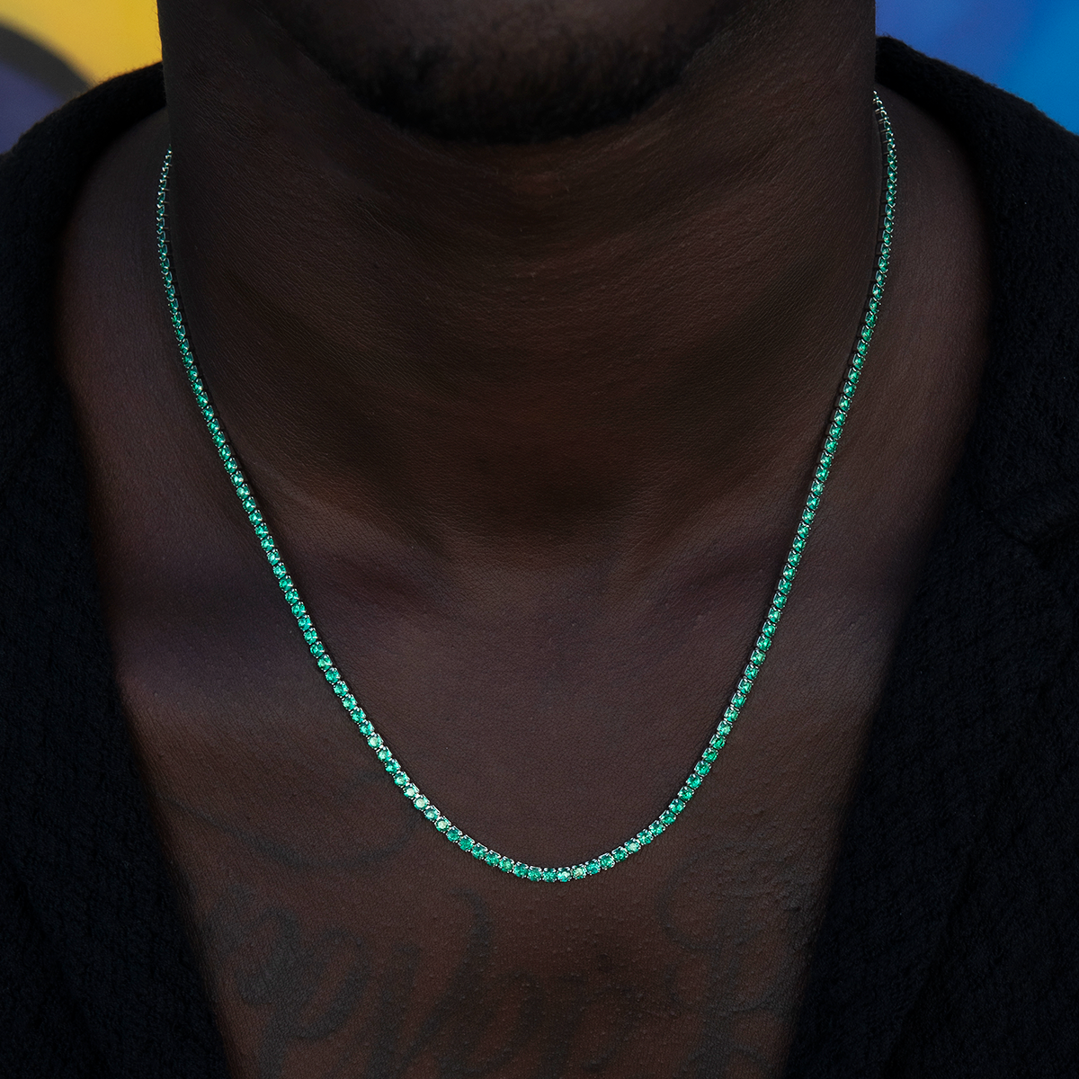 Emerald Diamond Micro Tennis Chain in White Gold