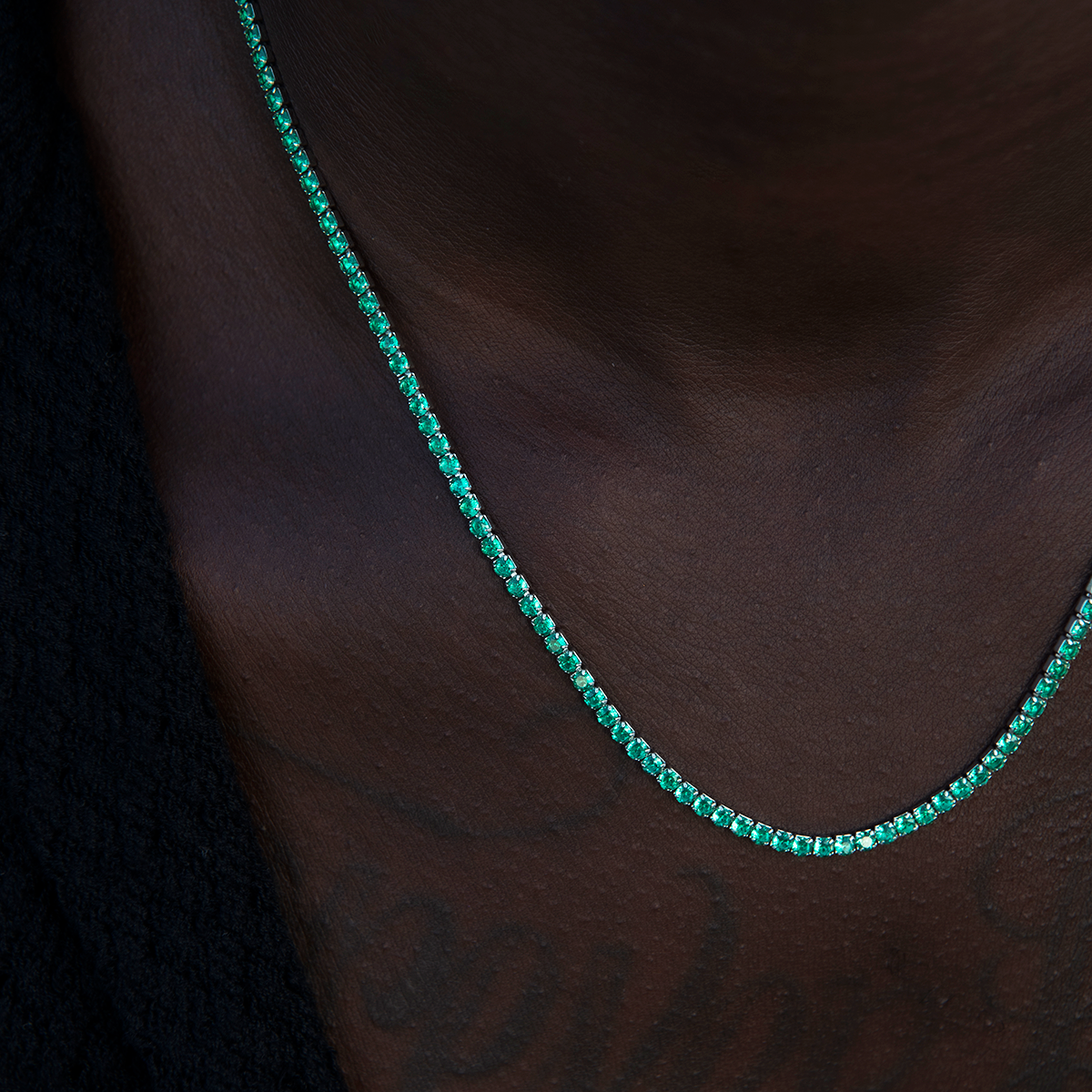 Emerald Diamond Micro Tennis Chain in White Gold