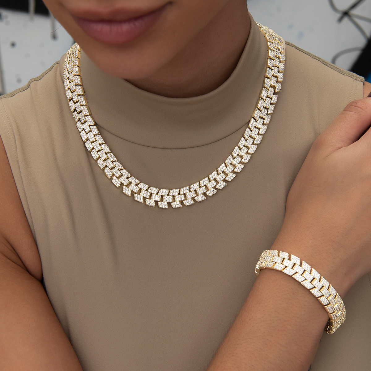 Diamond Spine Necklace + Bracelet Bundle in Yellow Gold