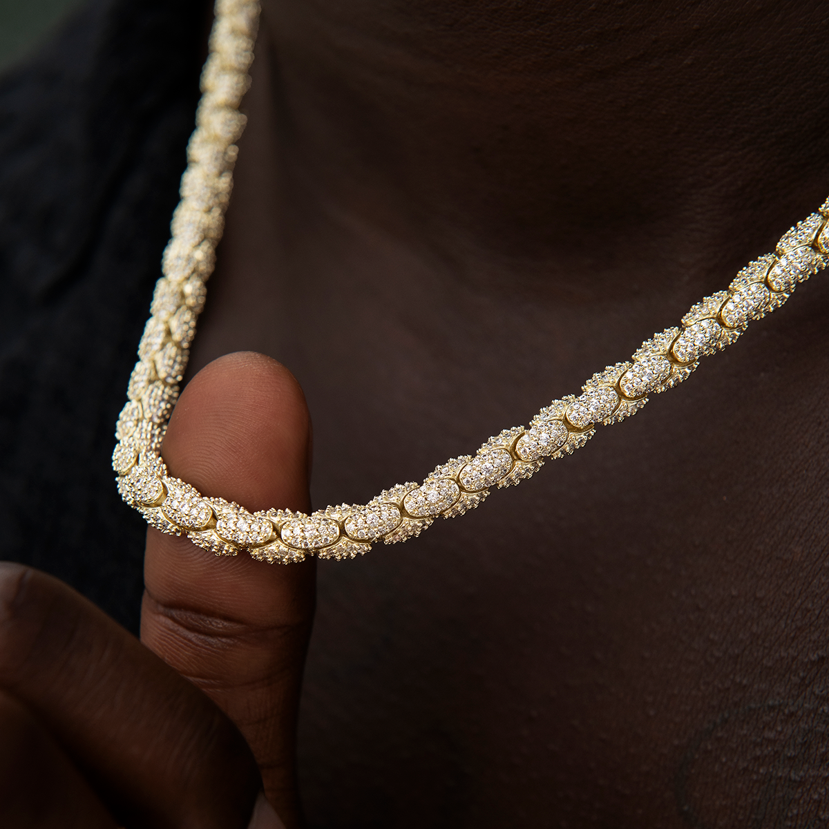 Diamond Pave Snake Link Chain in Yellow Gold- 6mm
