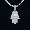 Large Iced Baguette Hamsa Pendant in White Gold