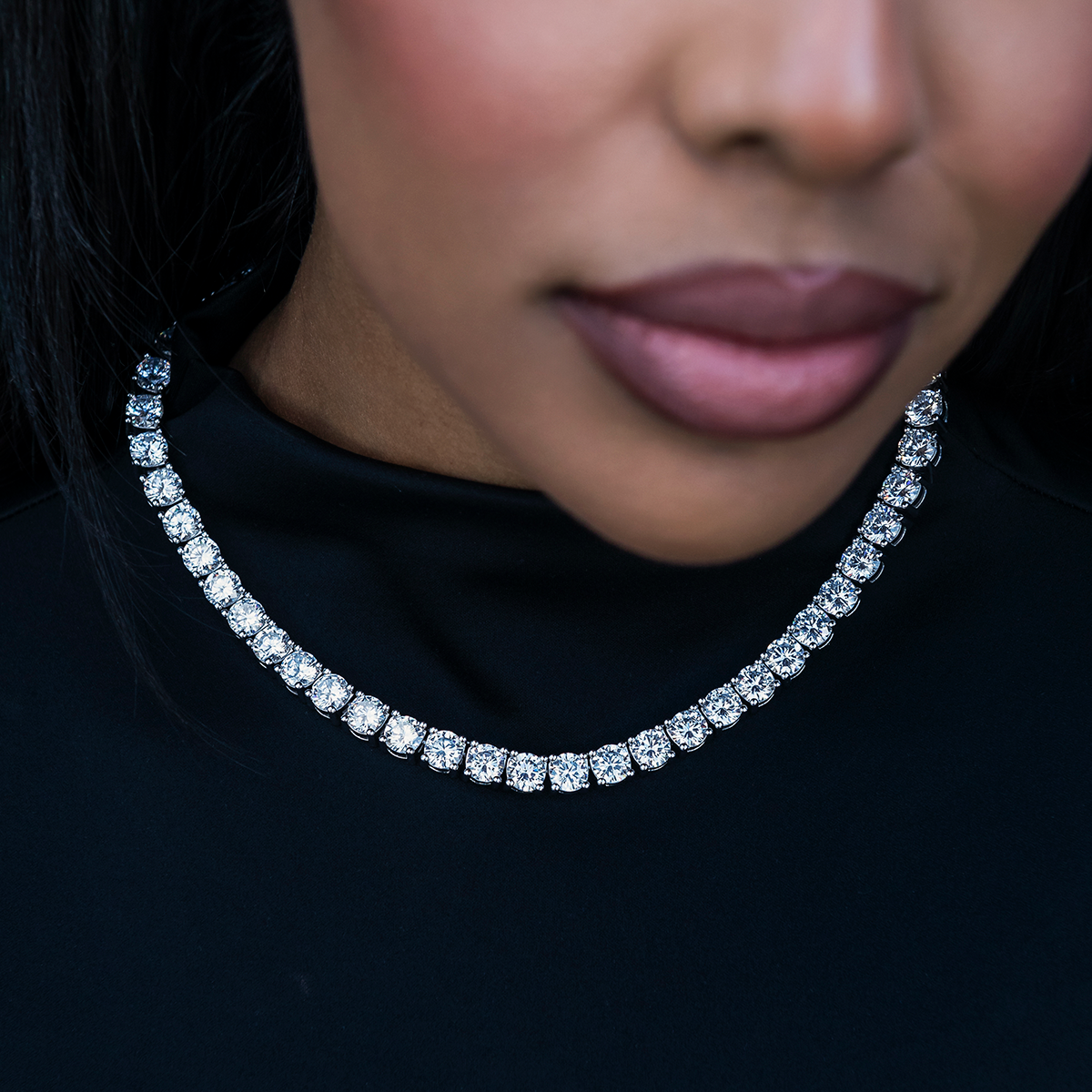 GLD Diamond Tennis Necklace in White Gold- 7mm