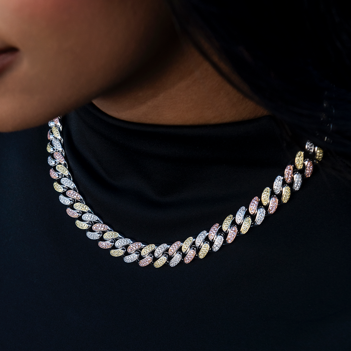 GLD Diamond Cuban Link Chain in Yellow/Rose/White Gold- 12mm