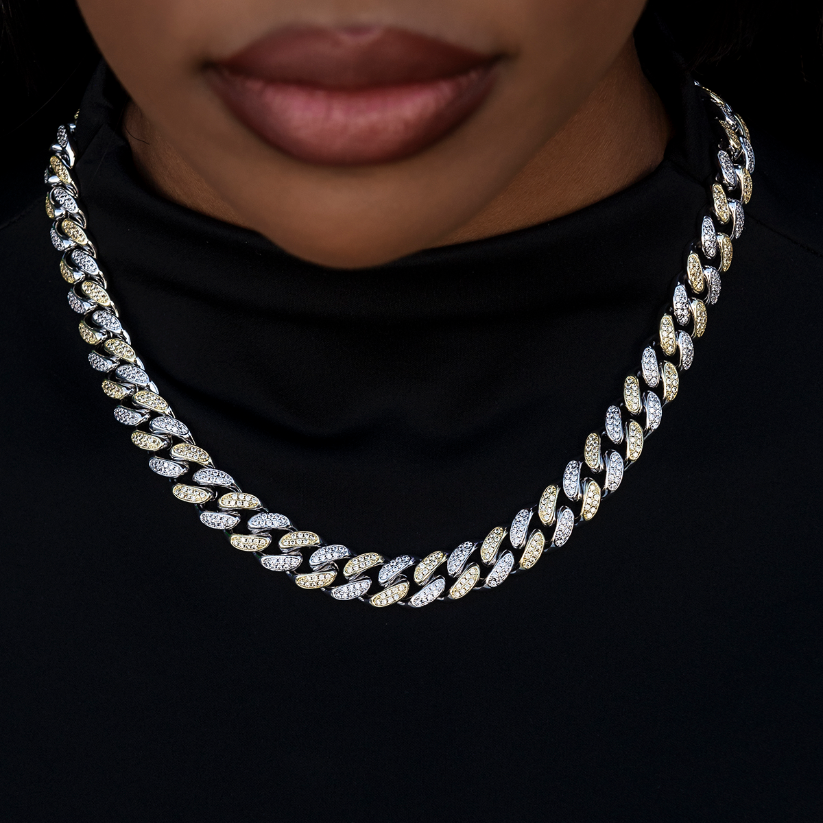GLD Diamond Cuban Link Chain in White/Yellow Gold- 12mm