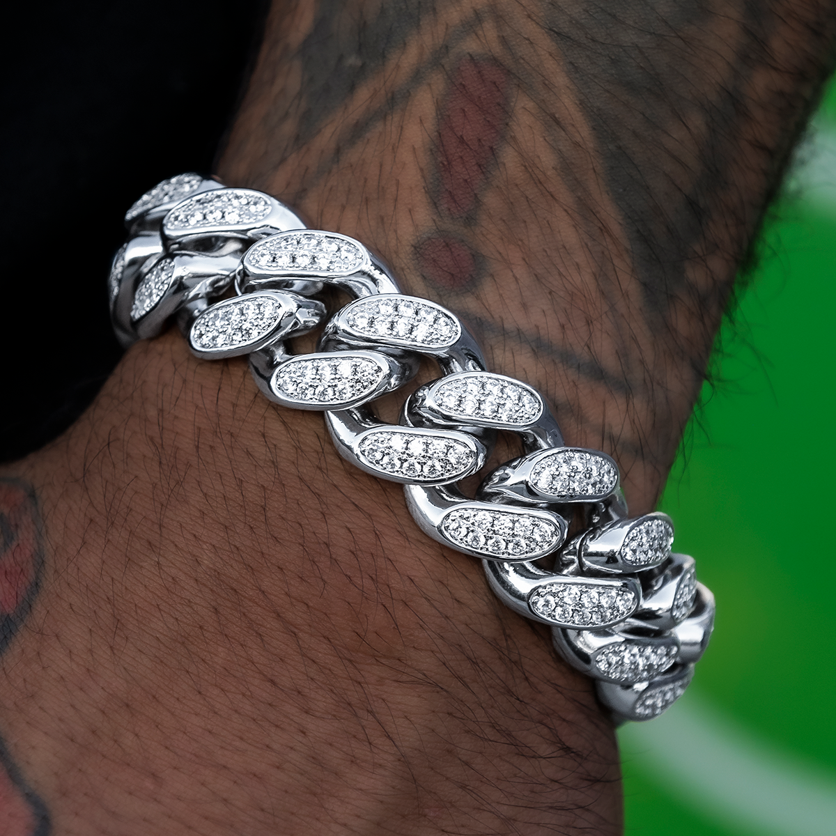 GLD Diamond Cuban Link Bracelet in White Gold- 19mm