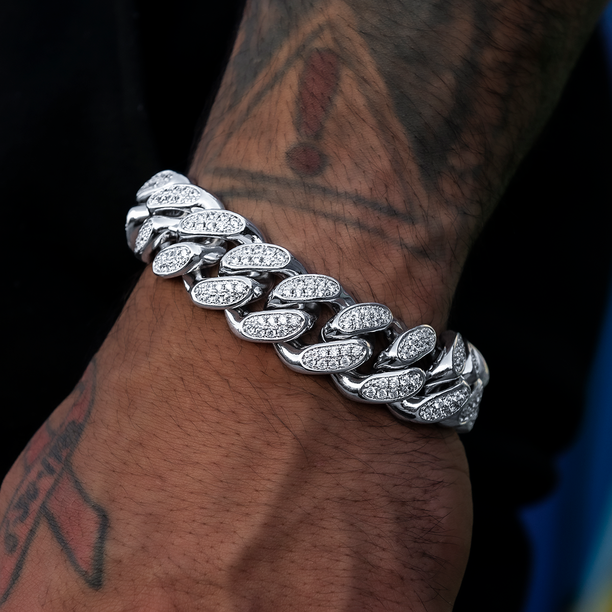 GLD Diamond Cuban Link Bracelet in White Gold- 19mm