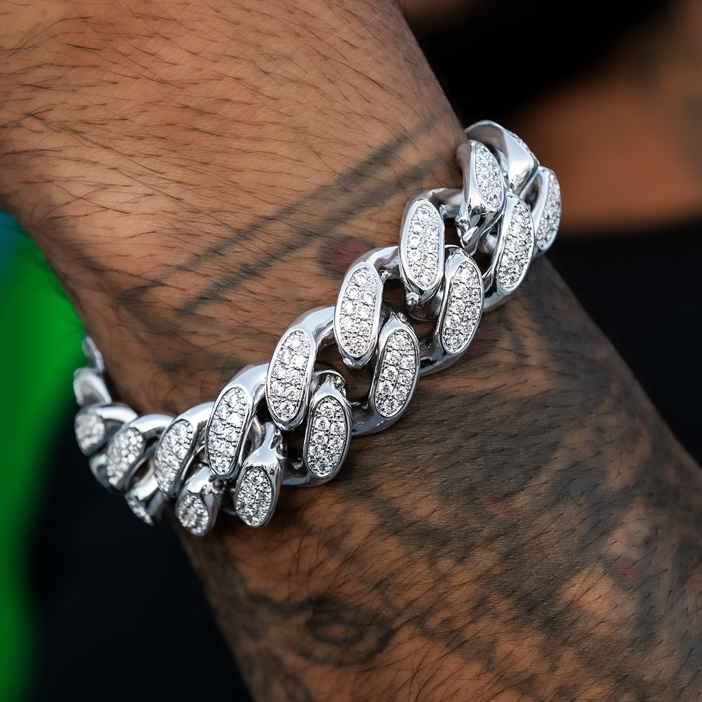 GLD Diamond Cuban Link Bracelet in White Gold- 19mm