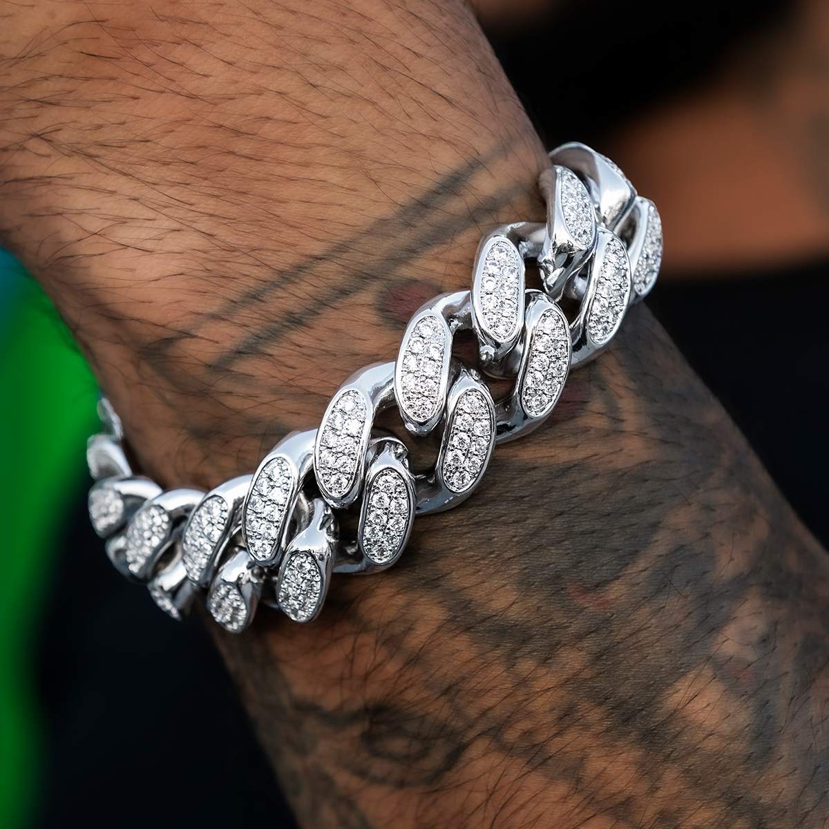 GLD Diamond Cuban Link Bracelet in White Gold- 19mm