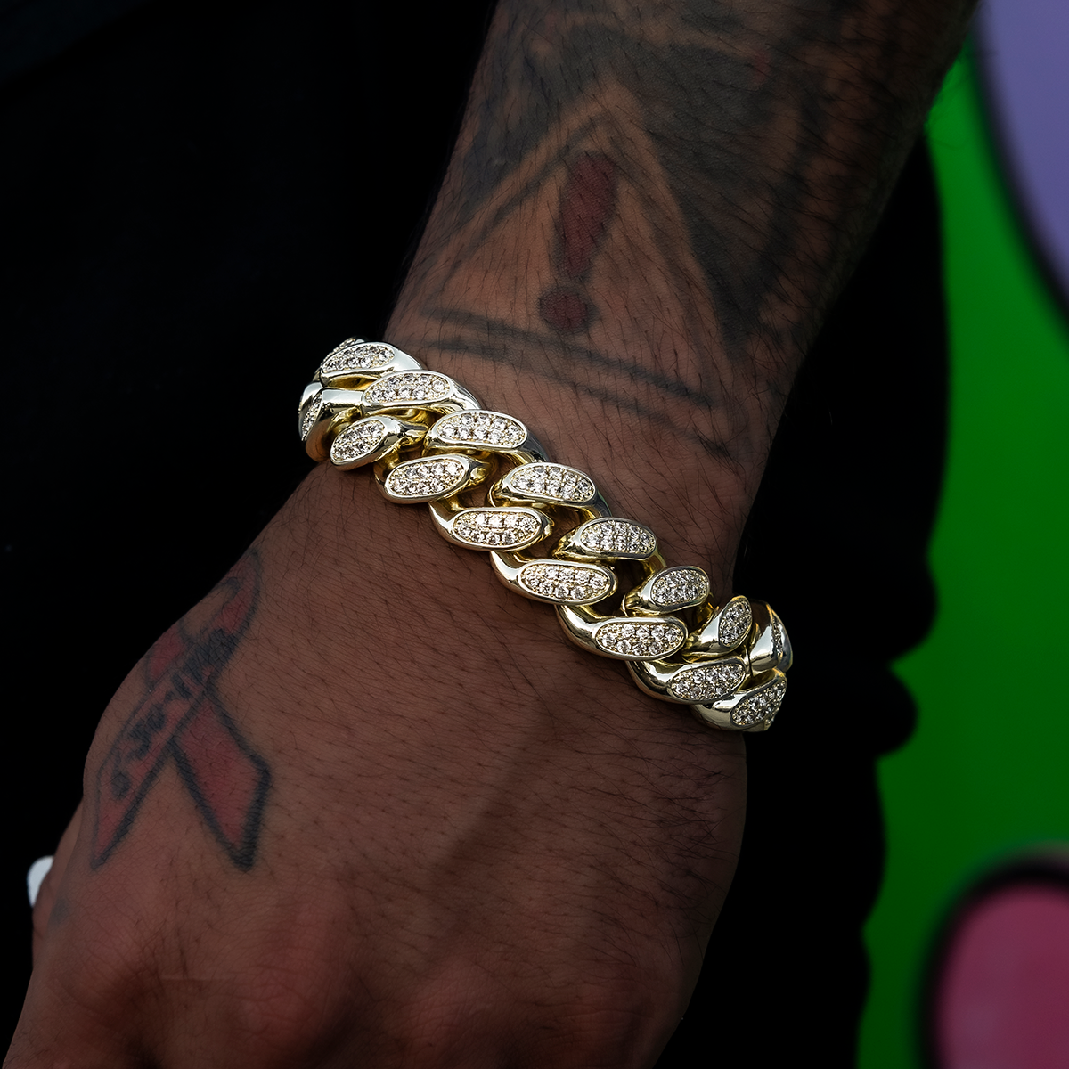 GLD Diamond Cuban Link Bracelet in Yellow Gold- 19mm