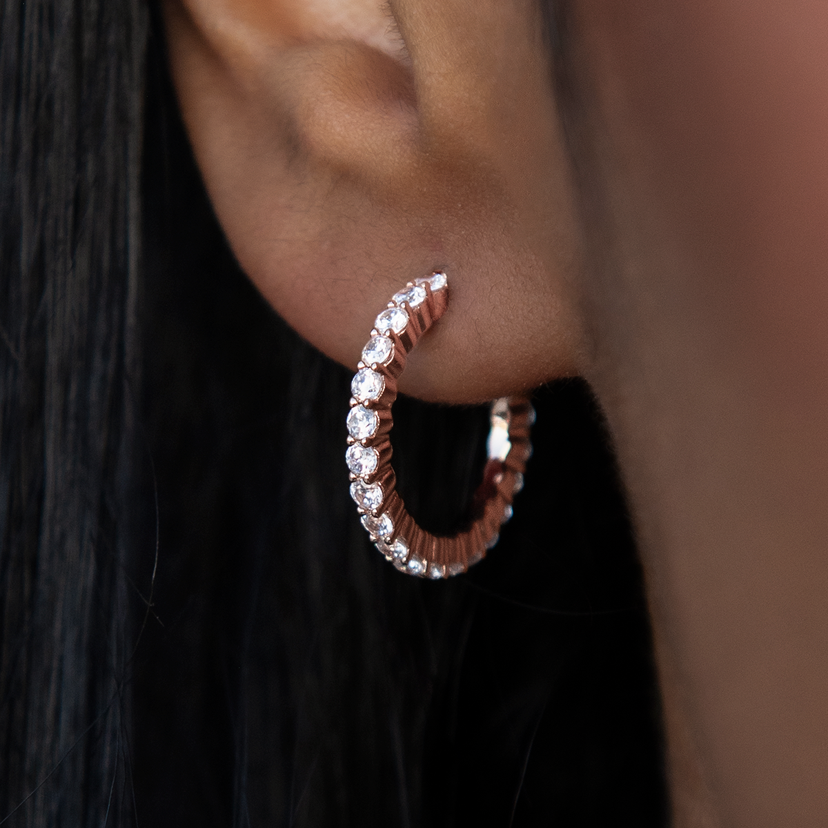 Eternity Hoop Earrings in Rose Gold-2MM
