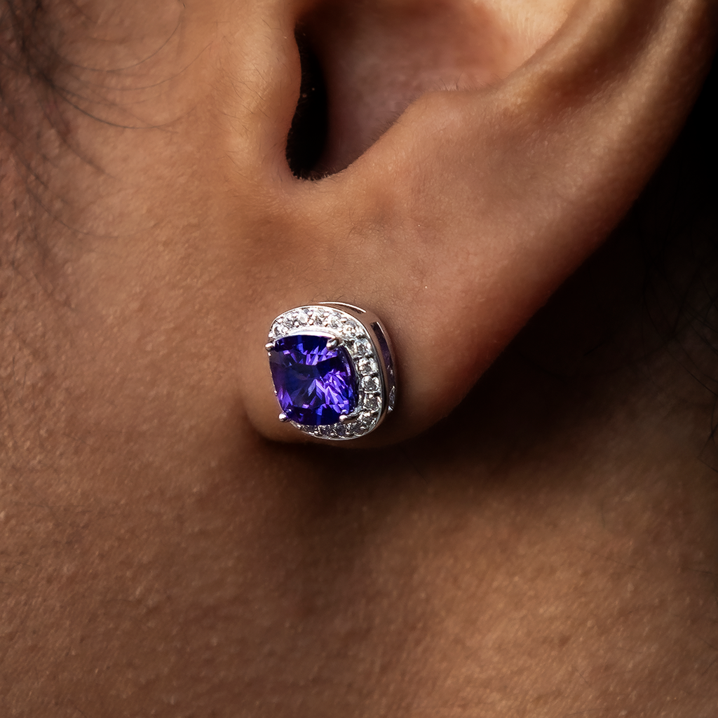 Purple Cushion Cut Earrings