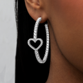 GLD Heart Tennis Hoop Earrings - White Gold