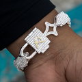 GLD Lock & Key Diamond Prong Cuban Bracelet in White Gold- 12mm