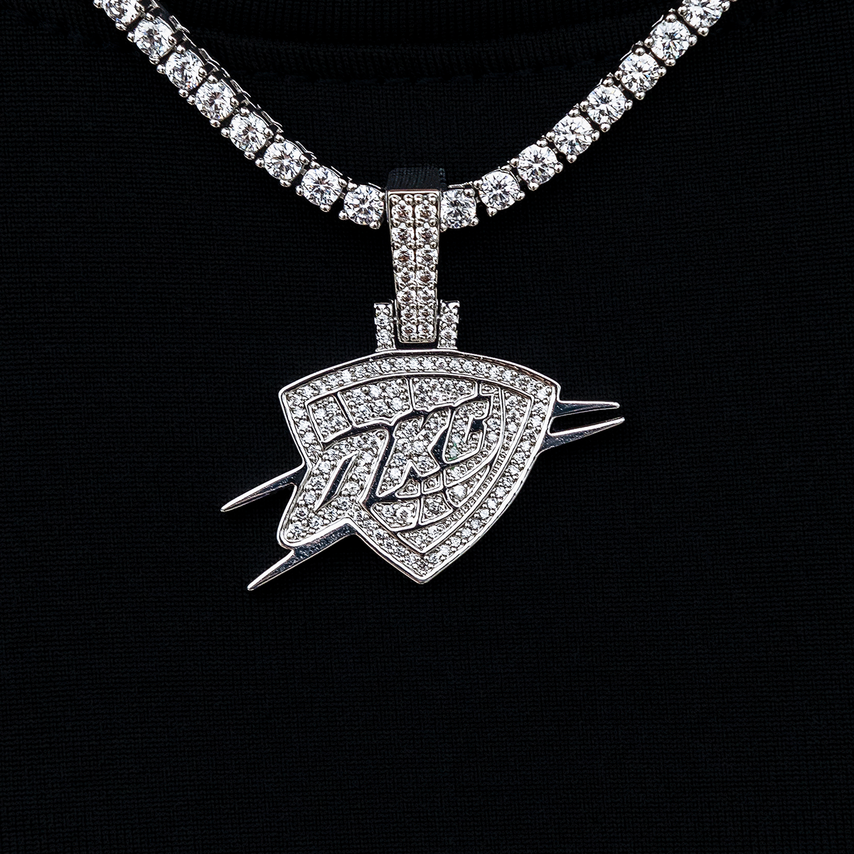 Oklahoma City Thunder OKC Official NBA Micro Logo Pendant in White Gold