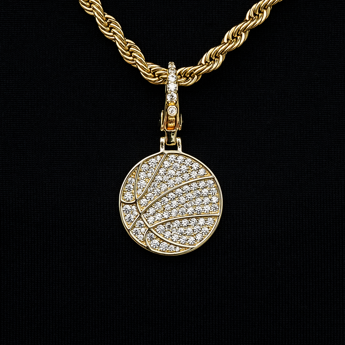 Pave Basketball Clip On Charm Pendant in Yellow Gold