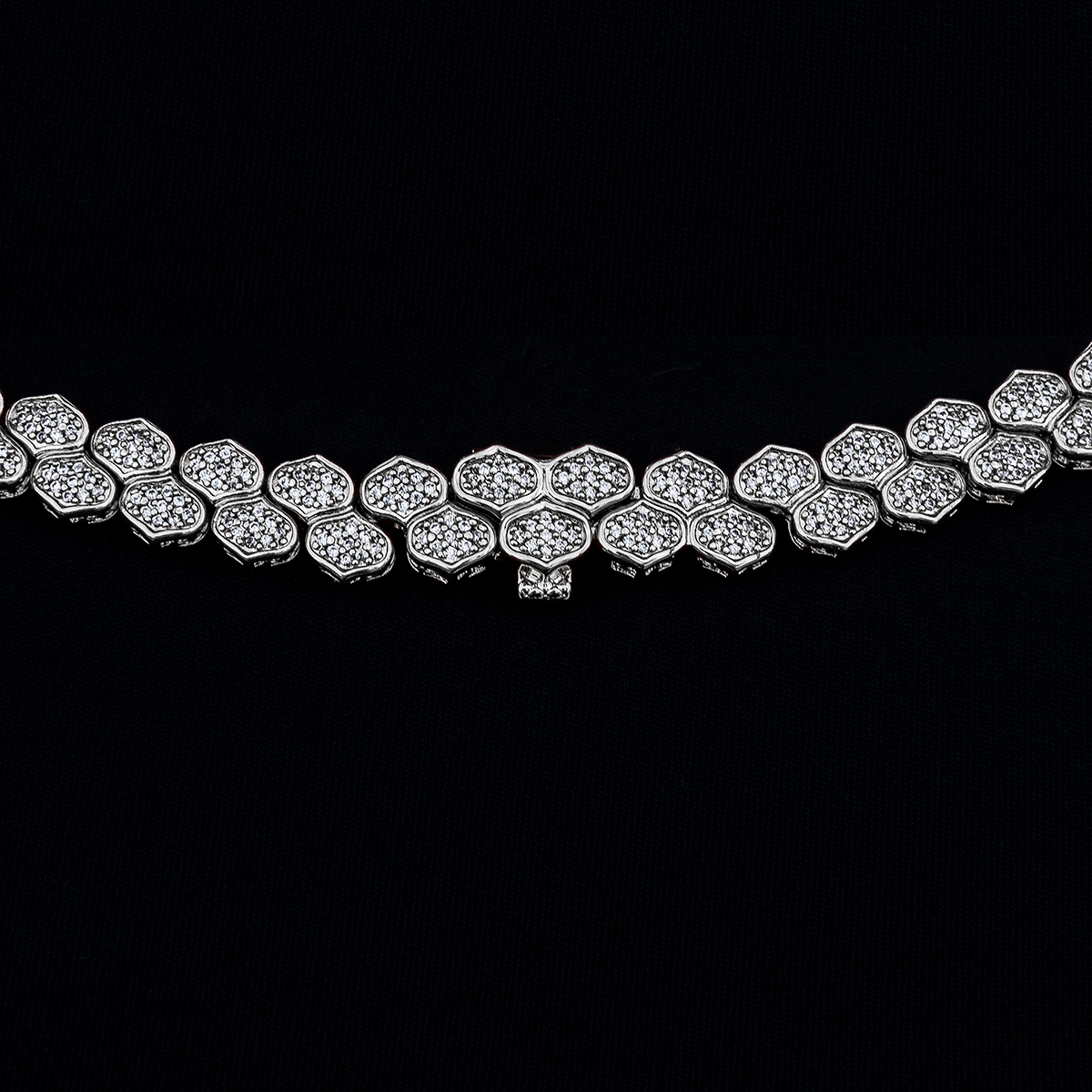 Diamond Pave Flat Snake Link Necklace in White Gold-4mm