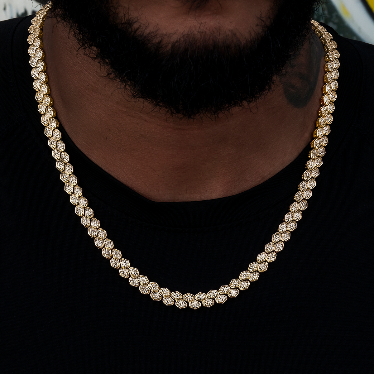 Diamond Pave Flat Snake Link Chain in Yellow Gold-4mm