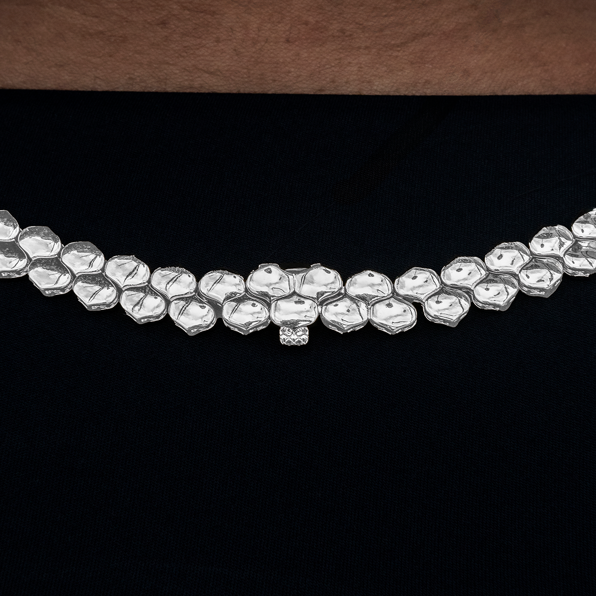 Flat Snake Link Necklace in White Gold-4mm