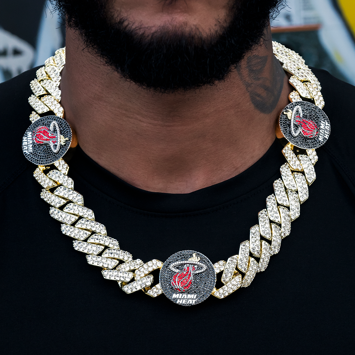 Miami Heat Official NBA Diamond Prong Cuban Chain in Yellow Gold- 25mm