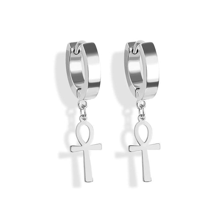 Ankh Cross Dangle Cuff Earrings