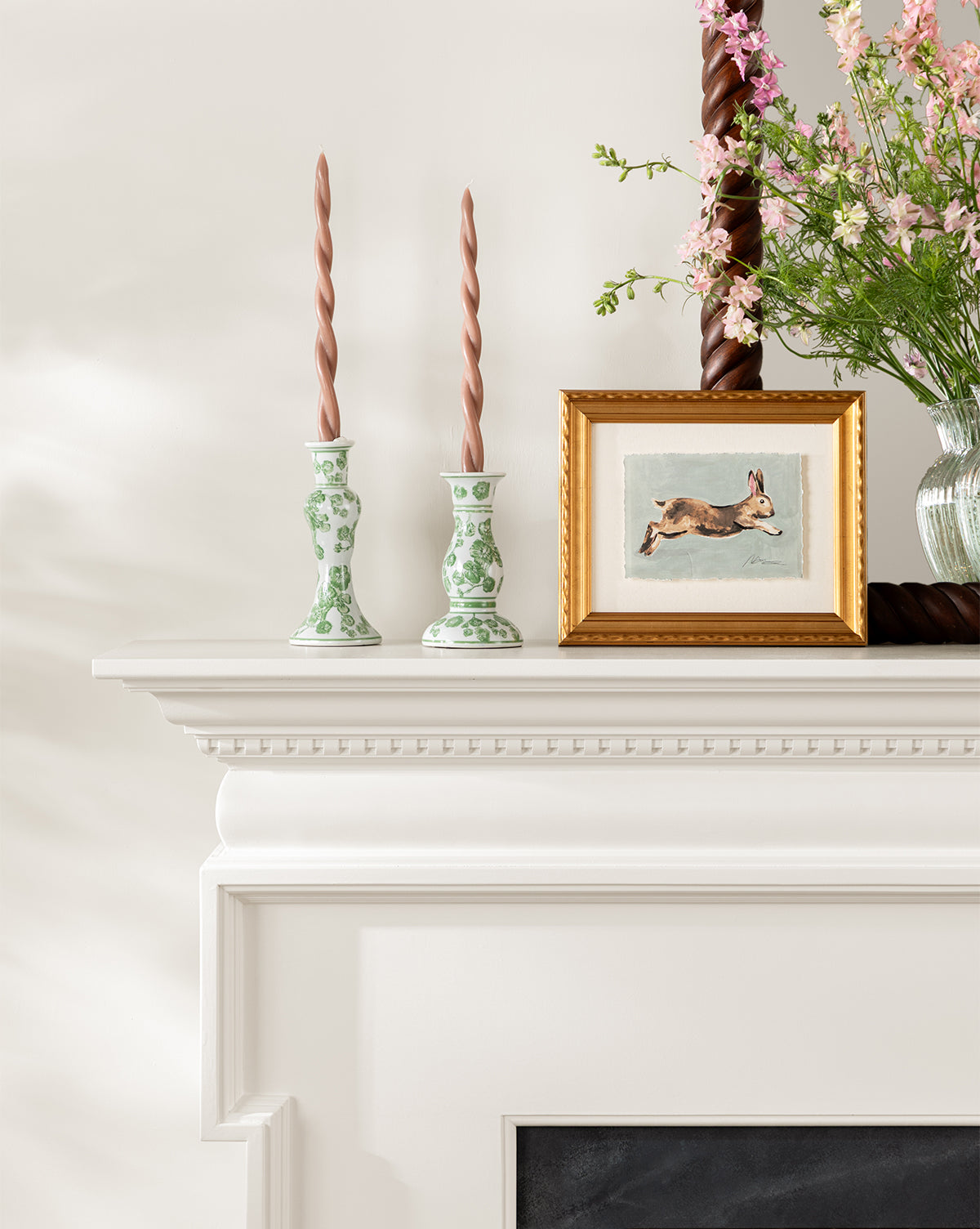 Moss Floral Taper Holders (Set of 2)