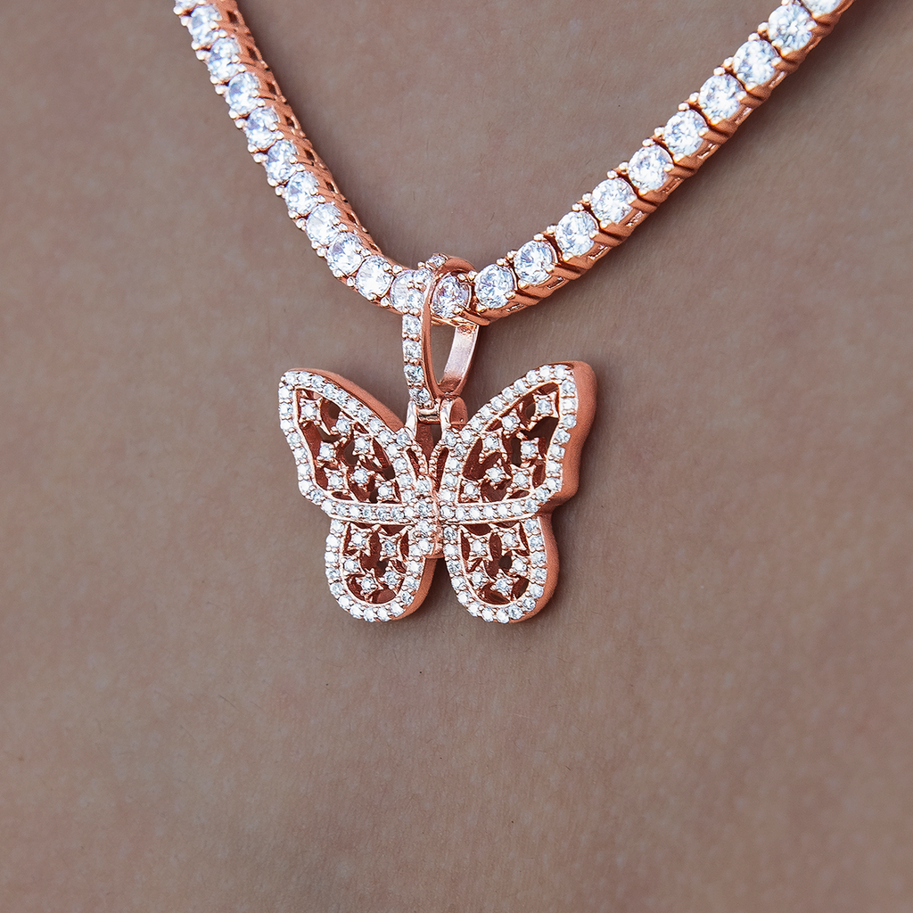 Women's Moissanite Small Butterfly Pendant in Rose Gold Vermeil