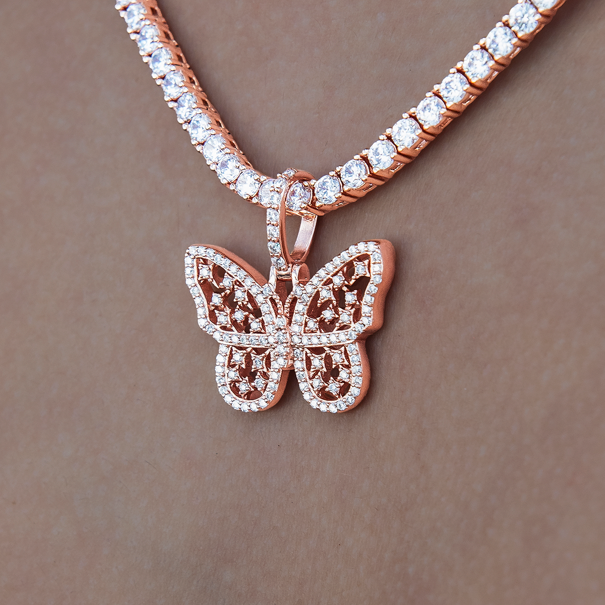 Women's Moissanite Small Butterfly Pendant in Rose Gold Vermeil