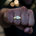 Emerald Cut Diamond Textured Ring in Yellow Gold Vermeil