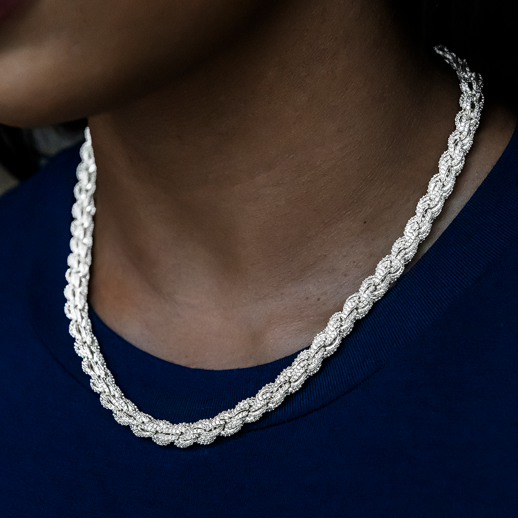 Diamond Rope Necklace + Bracelet Bundle in White Gold- 8mm