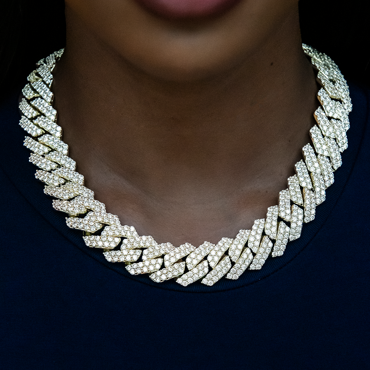Diamond Prong Cuban Necklace in Yellow Gold- 19mm