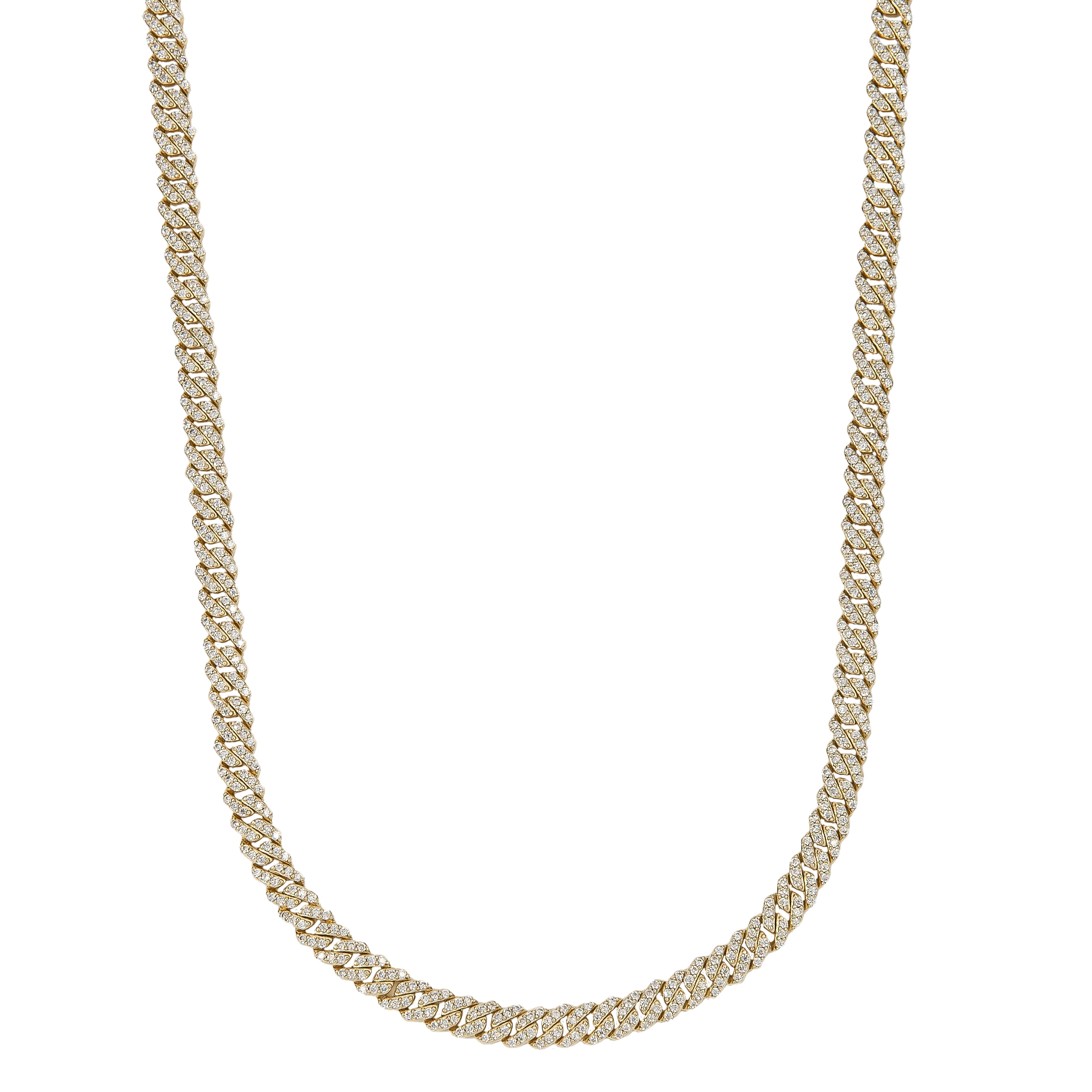 Women's 6MM Micro Diamond Prong Moissanite Cuban Chain Necklace in Yellow Gold Vermeil
