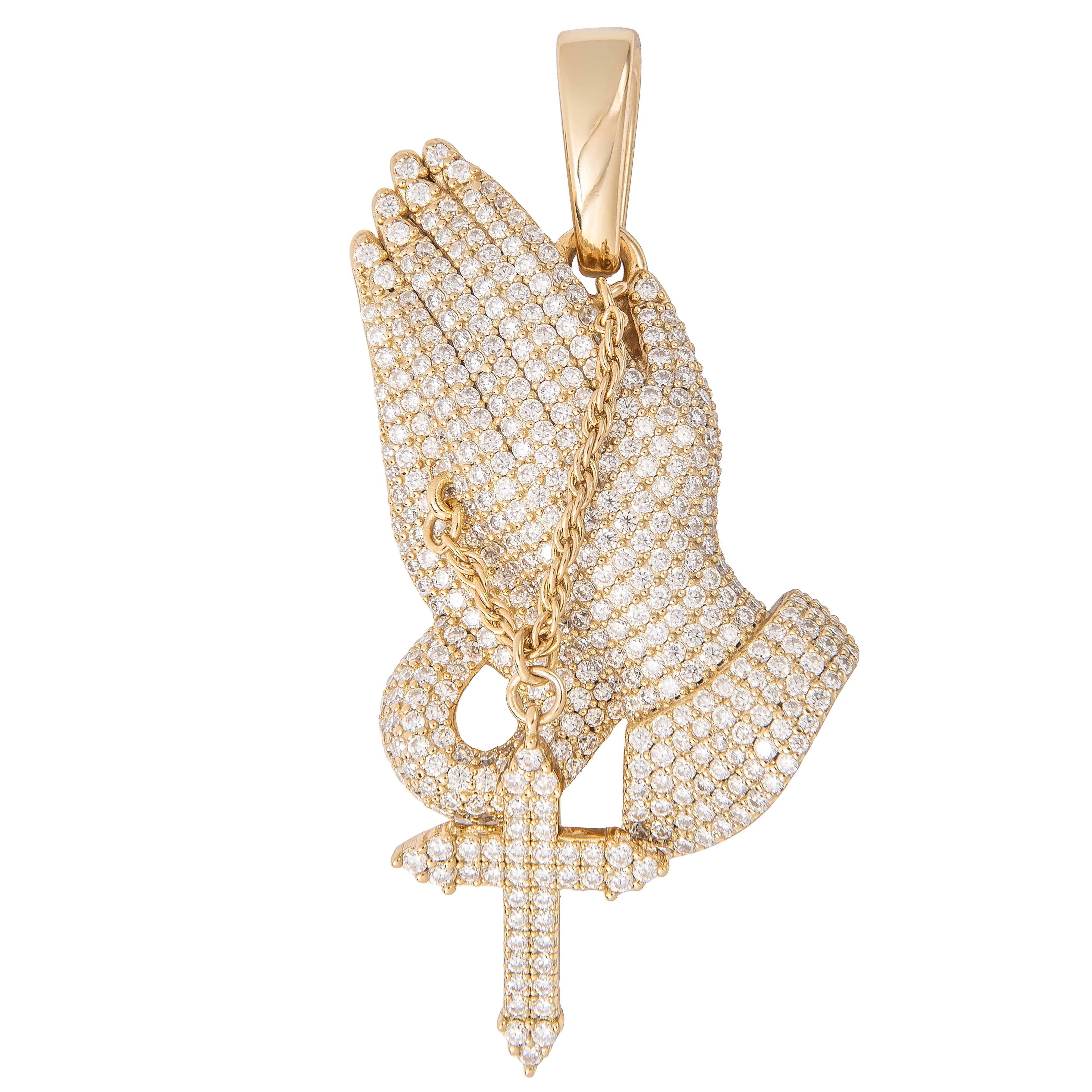 Women's Moissanite Praying Hands Pendant in Yellow Gold Vermeil