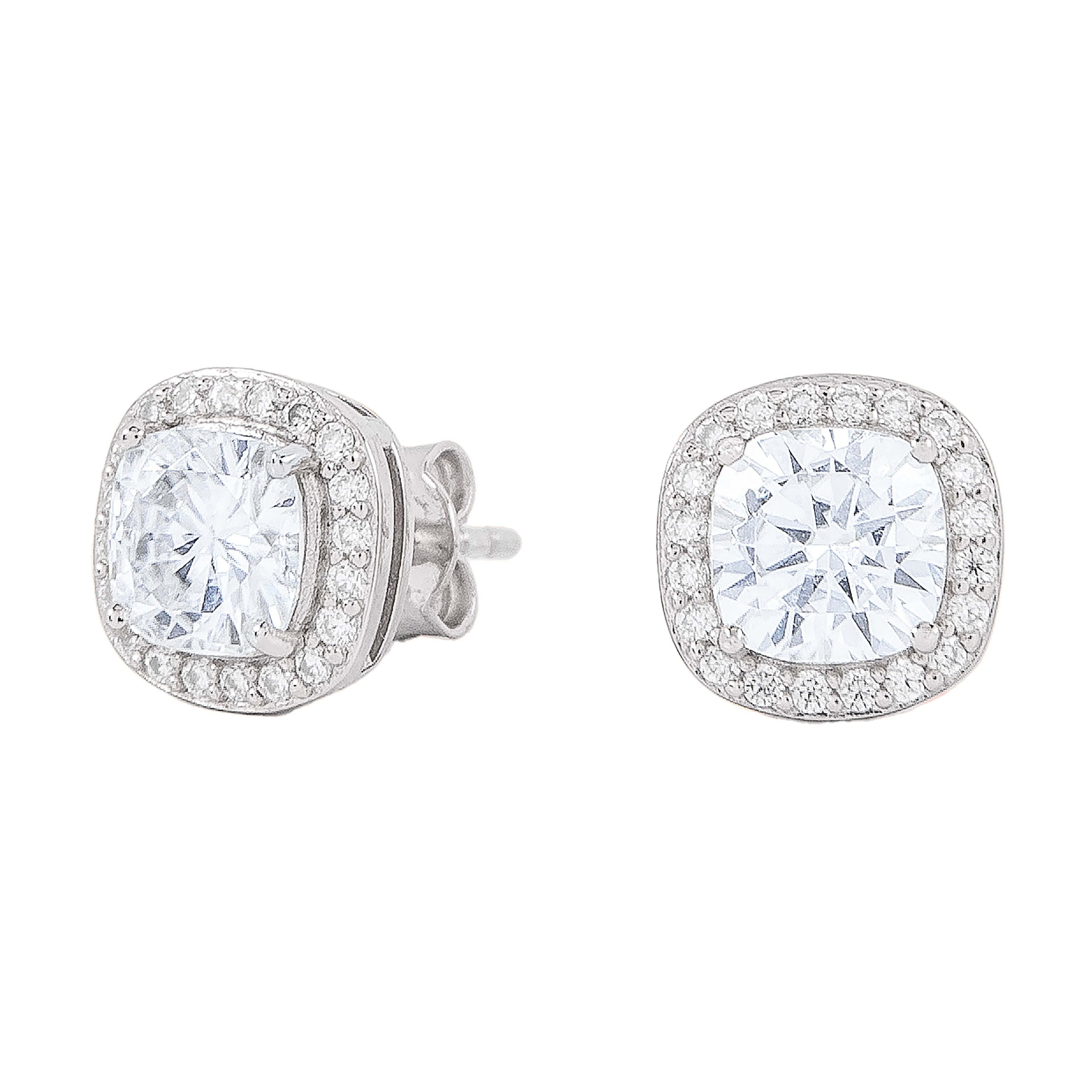 Women's Cushion Cut Moissanite Earrings in White Gold Vermeil