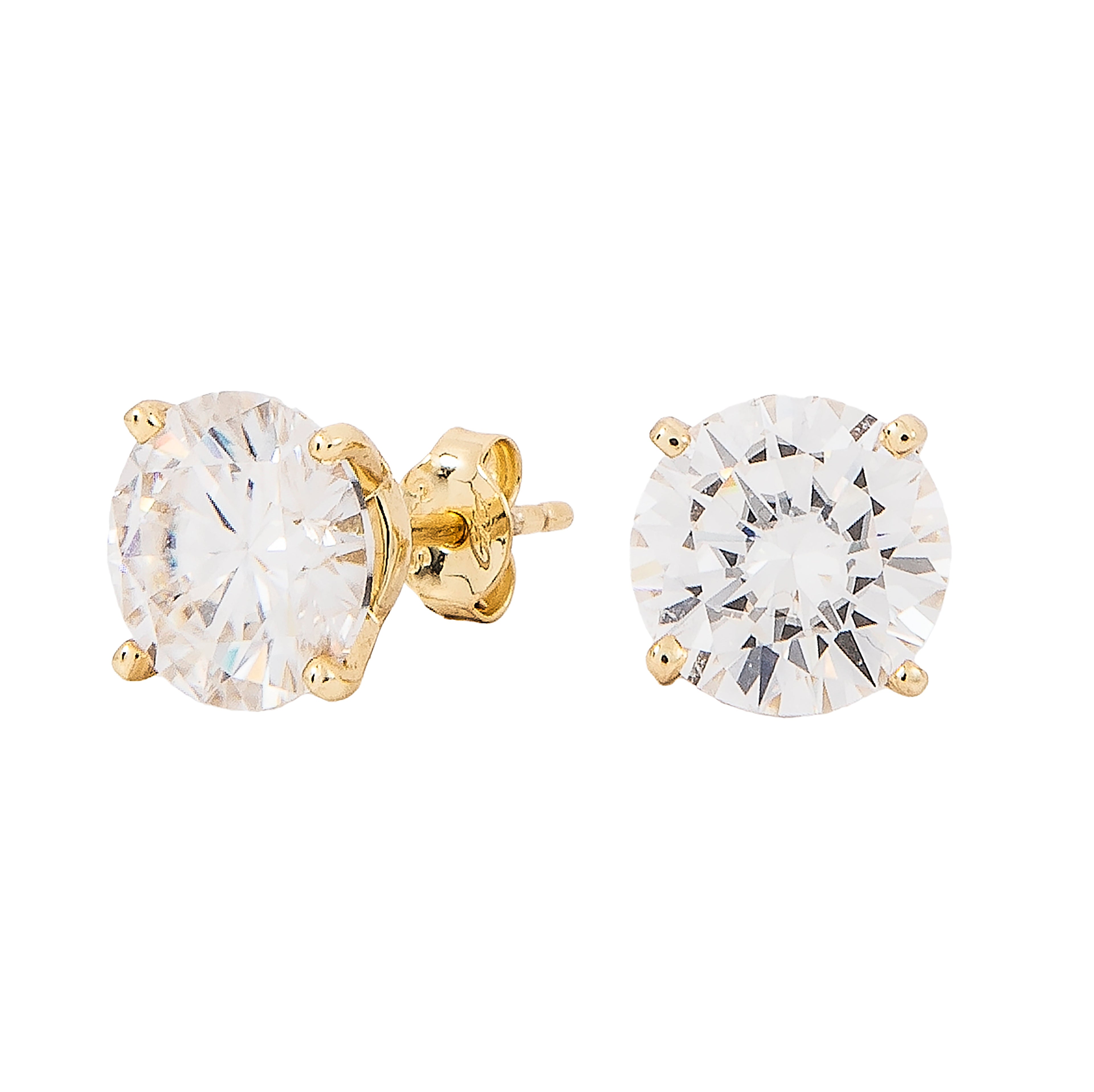 Men's 8MM Round Cut Moissanite Diamond Stud Earrings in Yellow Gold Vermeil