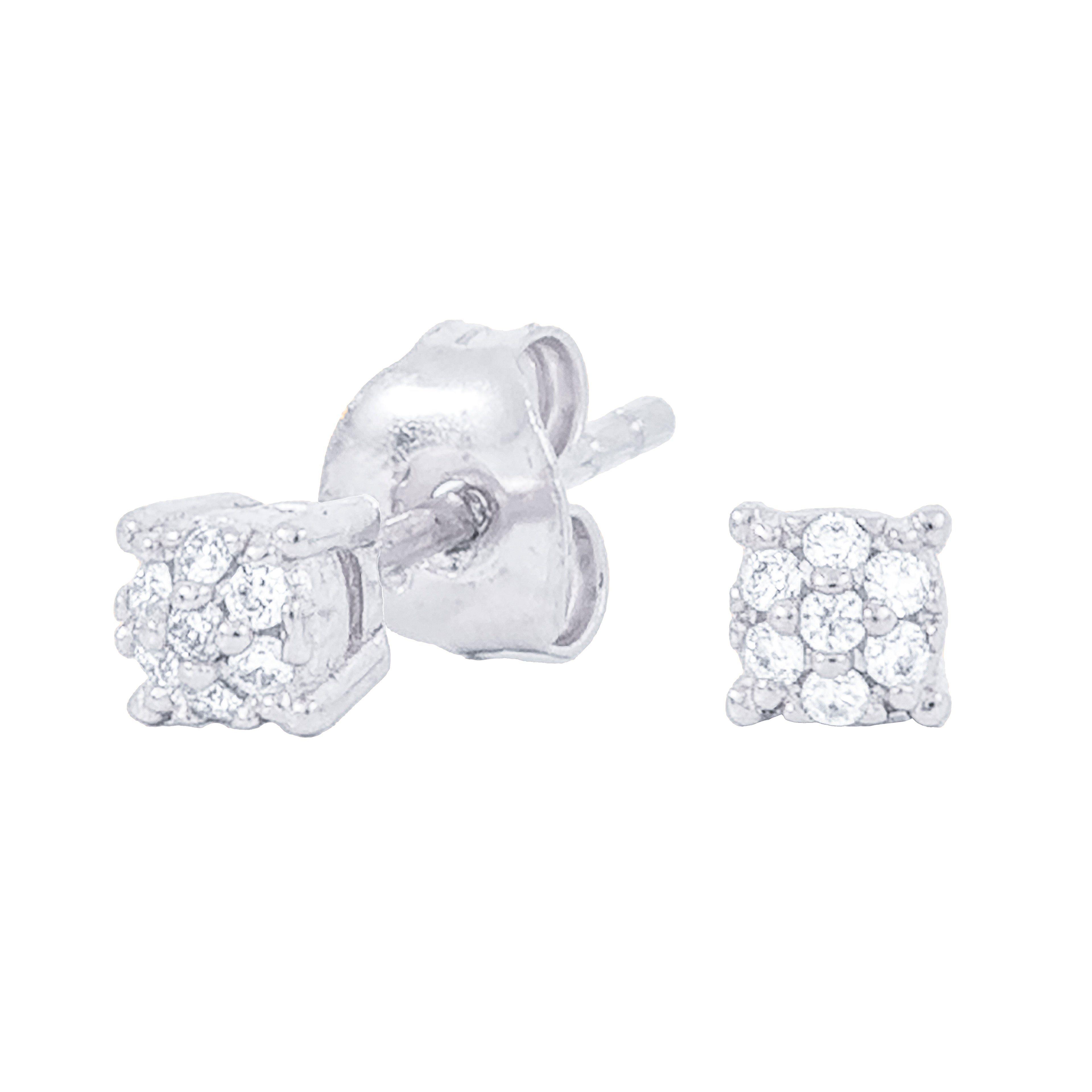 Women's 3MM Pave Round Moissanite Stud Earrings in White Gold Vermeil