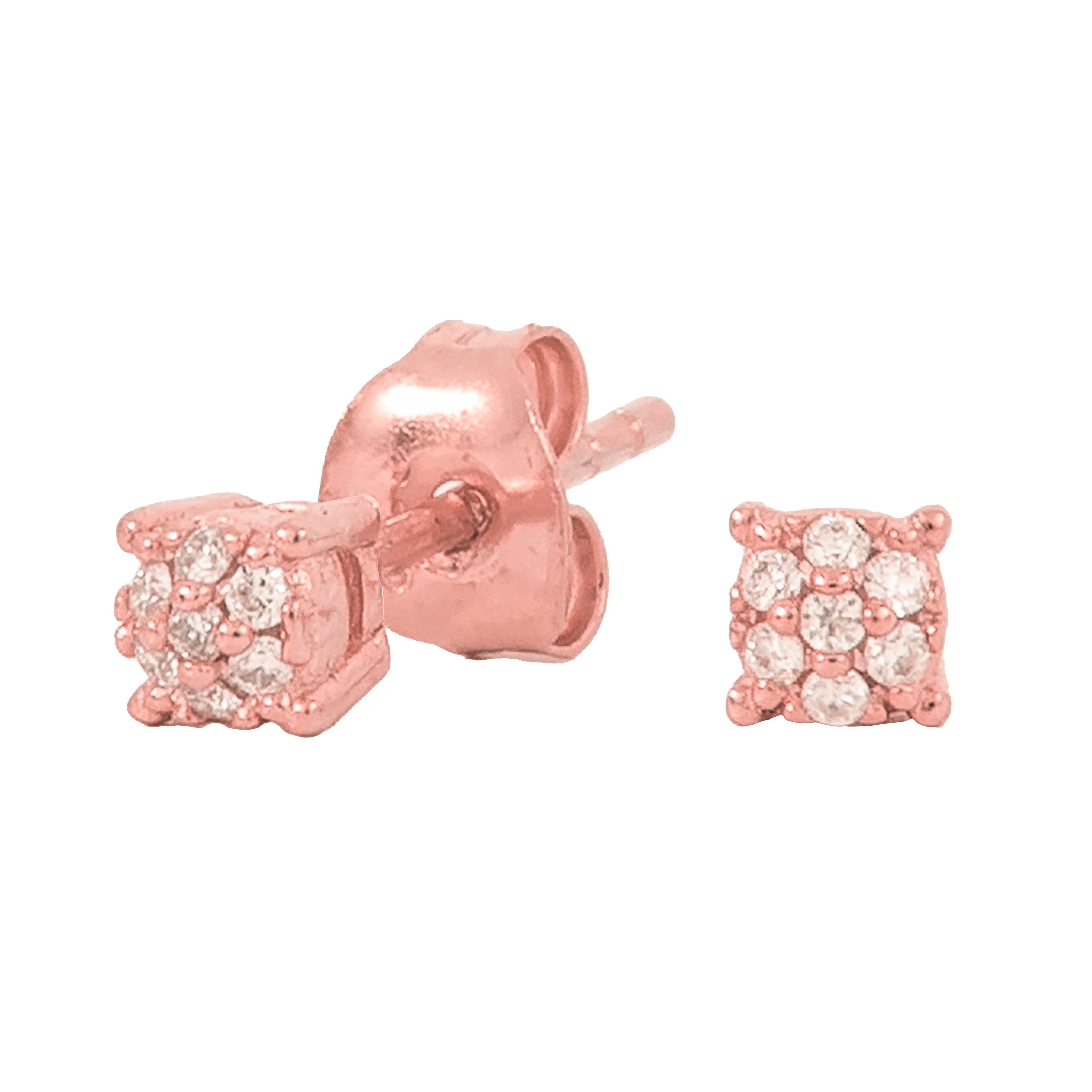 Men's 3MM Pave Round Moissanite Stud Earrings in Rose Gold Vermeil