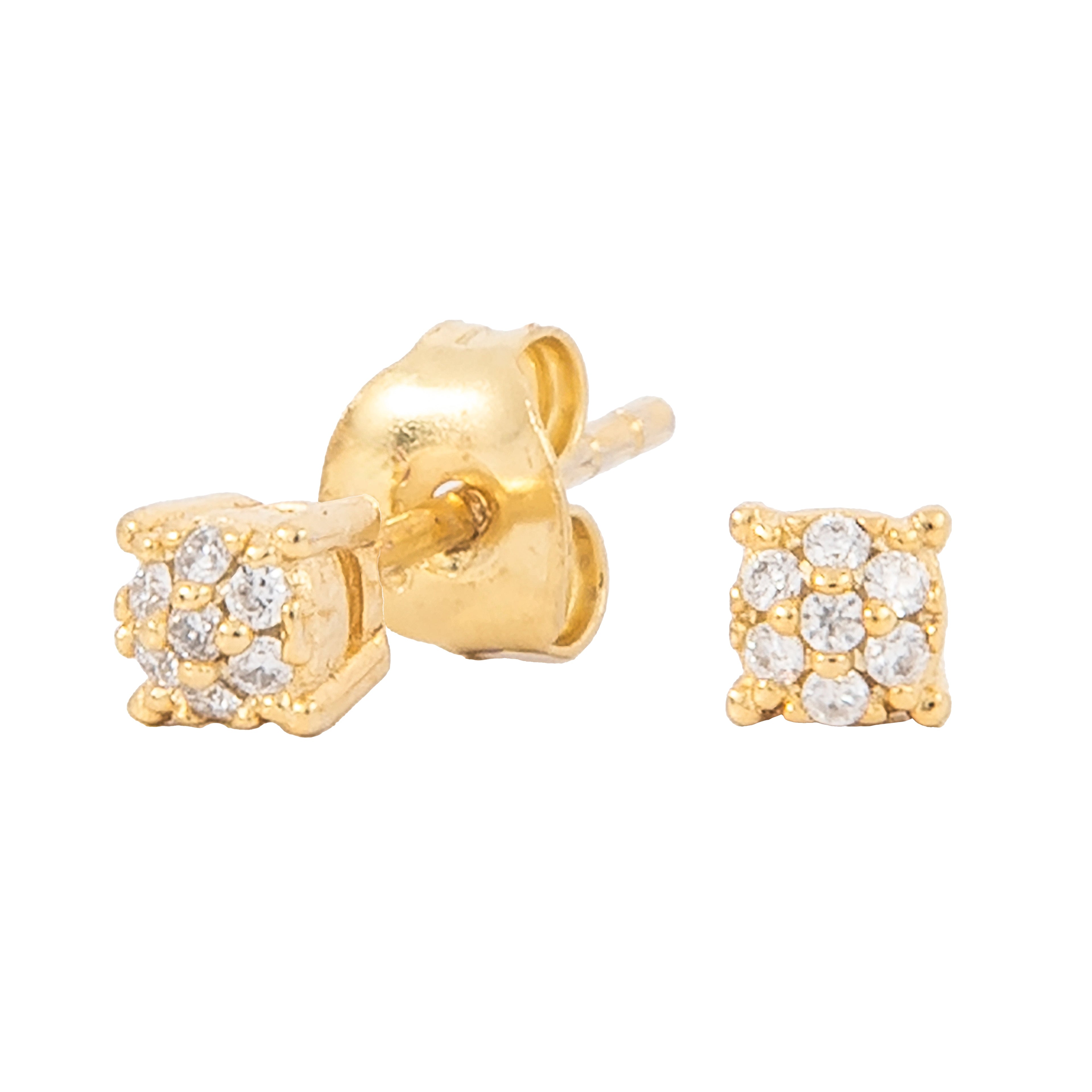 Women's 3MM Pave Round Moissanite Stud Earrings in Yellow Gold Vermeil