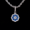 Blue Flower Clip On Pendant - White Gold