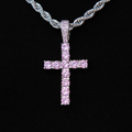 Pink Stone Diamond Cross Pendant in White Gold