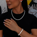 5mm Diamond Tennis Necklace + Bracelet + 8mm Round Cut Stud Earring Bundle in White Gold