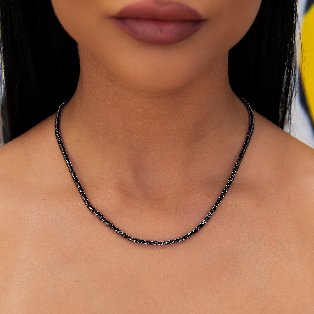 GLD Diamond Tennis Necklace in Black- 2mm