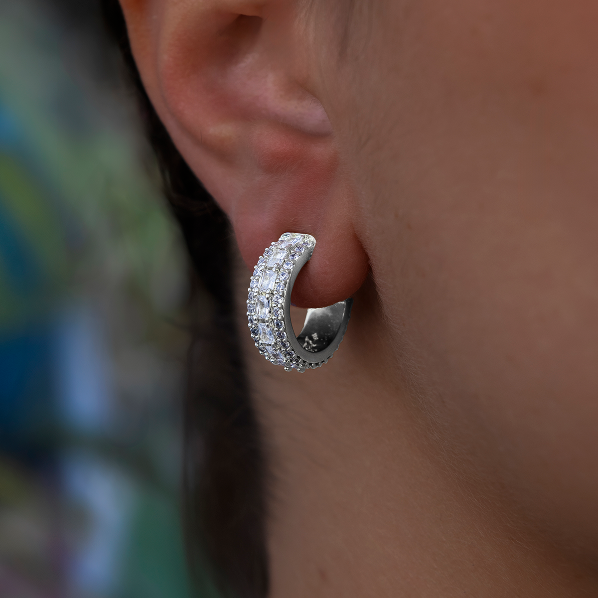 GLD Multi-Layer Band Hoop Earrings in White Gold