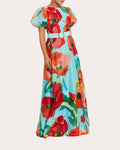 Pippa Floral Organza Puff-Sleeve A-Line Gown