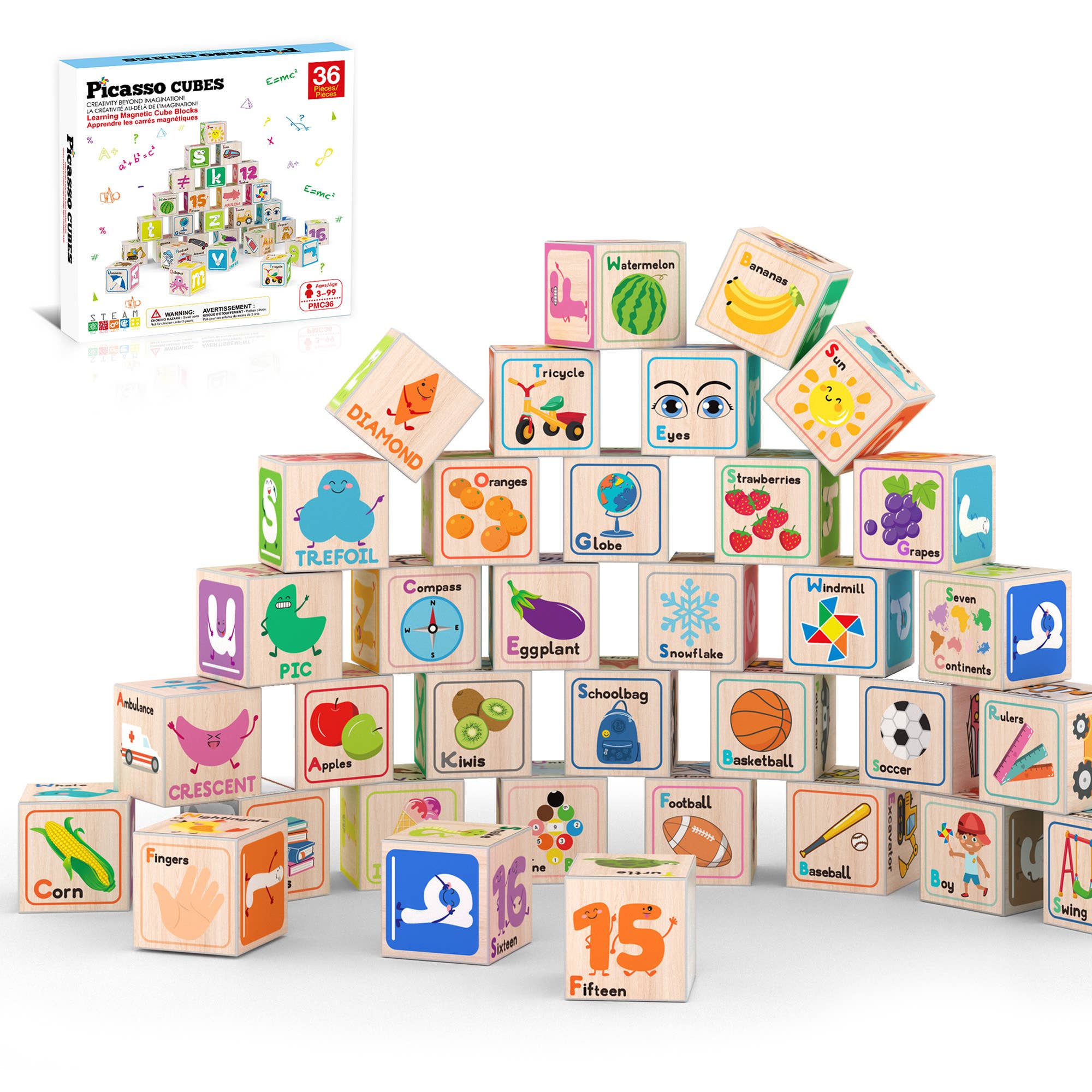 PicassoTiles - PicassoTiles 36pc 1" Magnetic Cubes Set