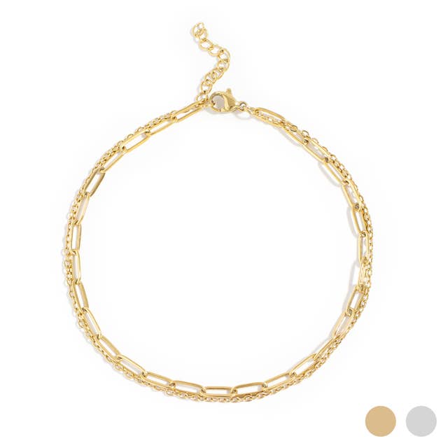 2 Row Stainless Steel Loop and Paperclip Chain Anklet