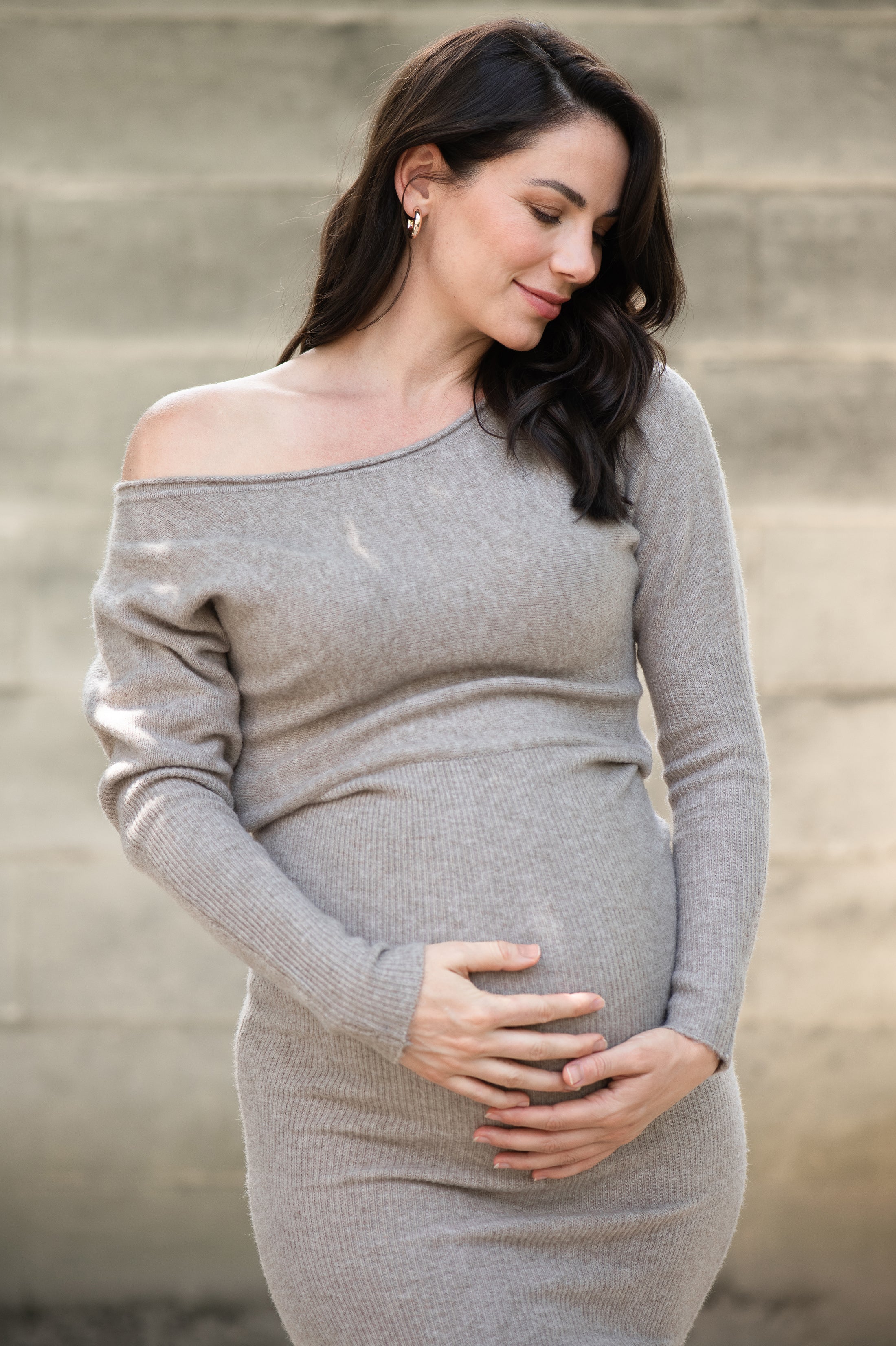 Tobie Off Shoulder Knit Maternity Dress Charcoal