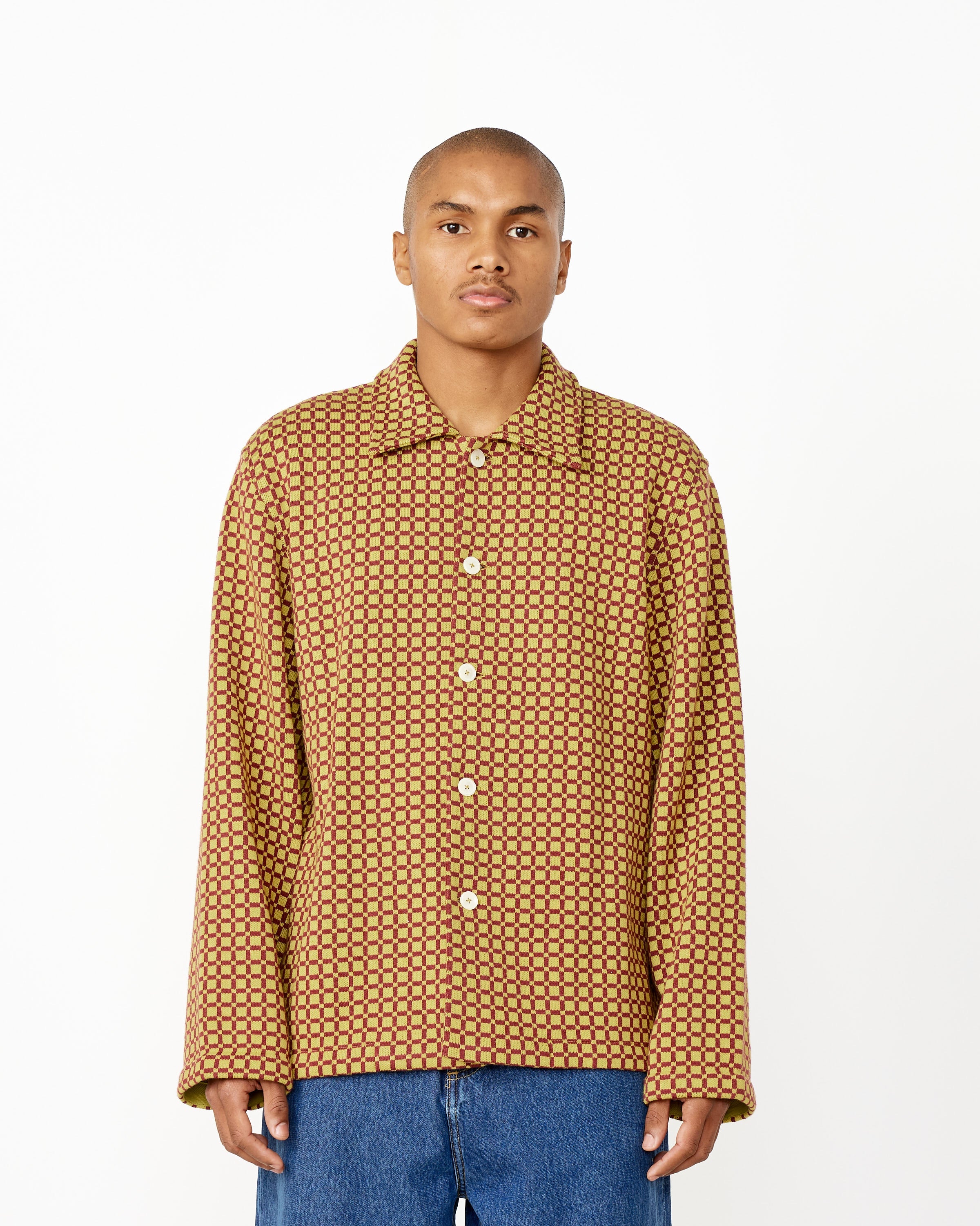 Checker Jacquard Louie Shirt in Green Maroon