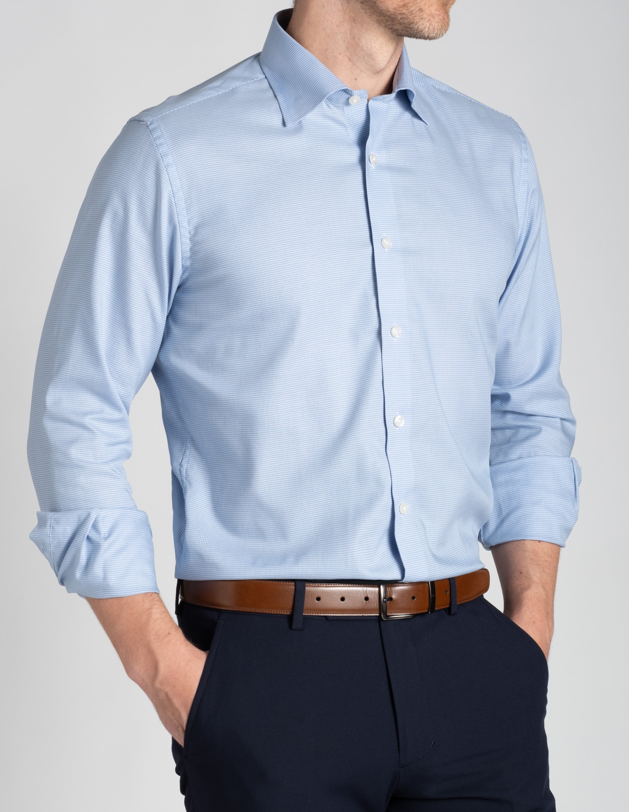 Wrinkle-Resistant Twill - French Blue Houndstooth